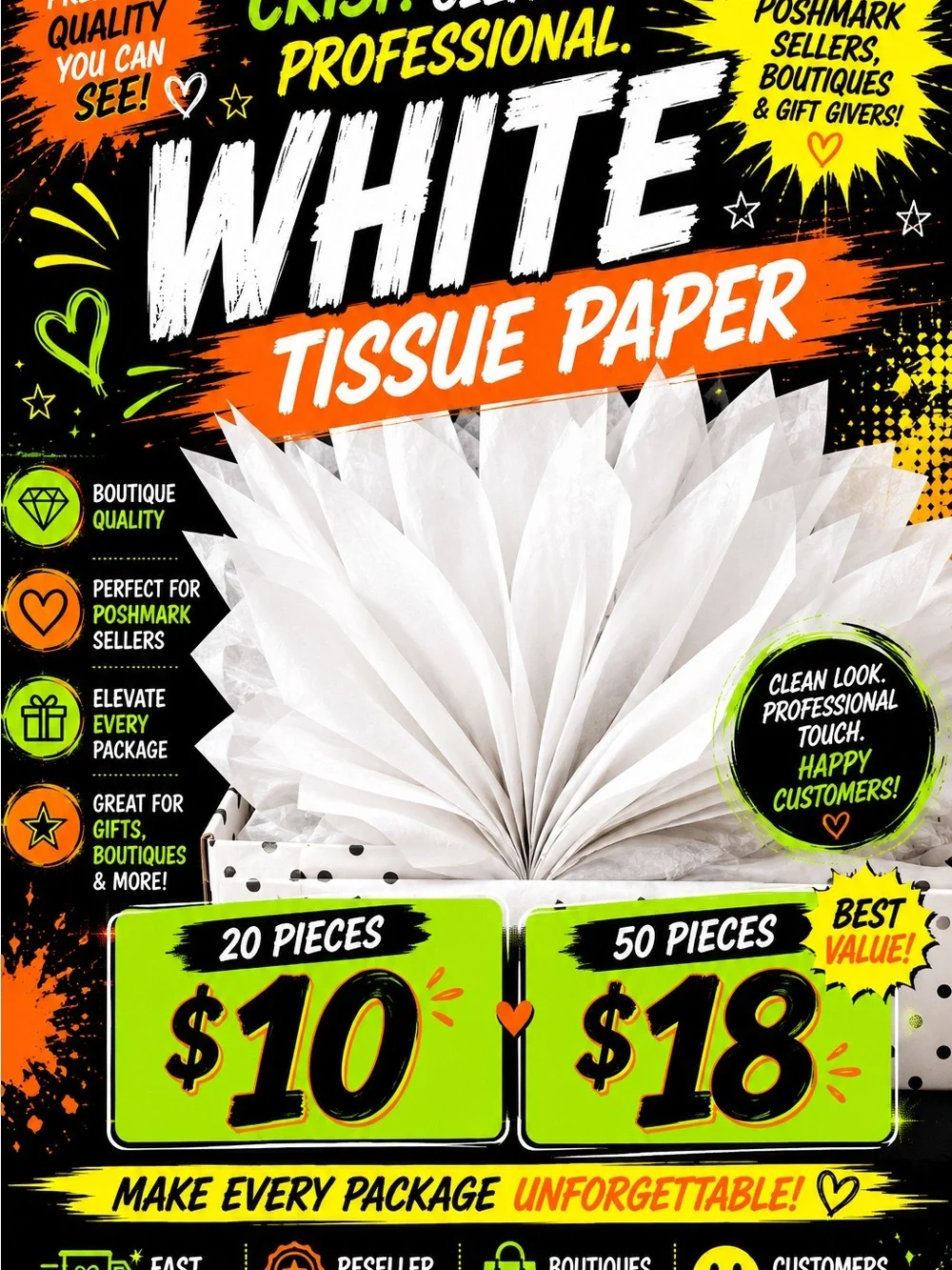 ★ White Tissue Paper Boutique Packaging Reseller Shipping Supplies